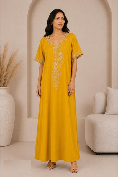 AYOUSH Royal Peacock Embroidered Jalabiya in Gold Rose Color with New Trendy ...