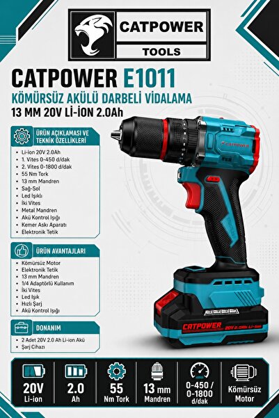 Cat Power Catpower E1011 Akülü Darbeli Vidalama 13mm 20V 2.0Ah