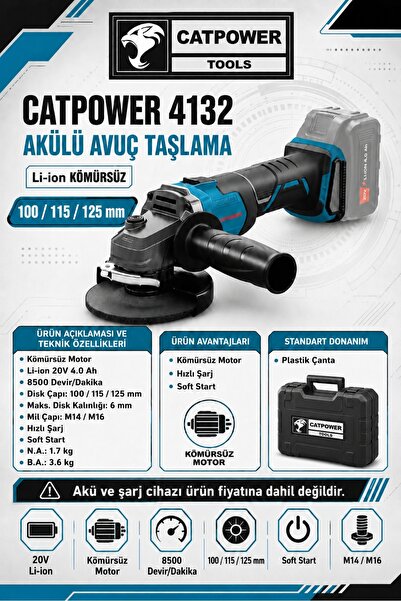 Cat Power Catpower 4132 Akülü Avuç Taşlama Lion Kömürsüz (Aküsüz)