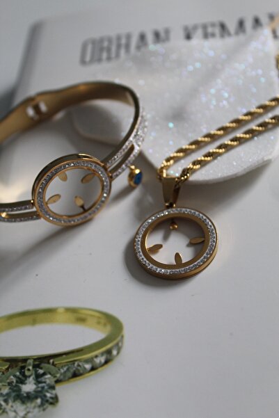 Kudi Oyuncak Double Combination Gold Hollow Bracelet and Necklace Set