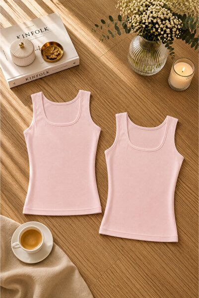 ROZELT Women's Powder Square Collar Strappy Cotton Lycra Combed Cotton 2-Piec...