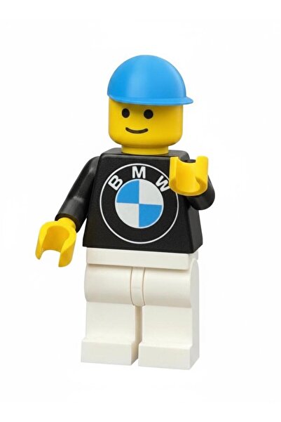 TUĞXDESİGN BMW Logolu Lego Figür – Mavi Kasklı, Beyaz Pantolonlu Oyuncak Figür