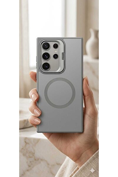 Case SAMSUNG S24 ULTRA Gri Deri Standlı Kılıf