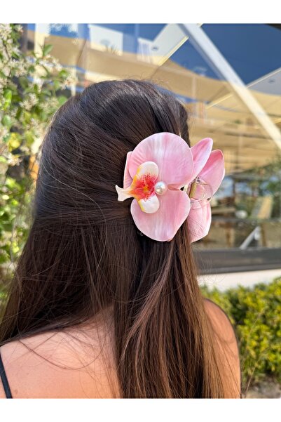 Tuysa Jewelry Orkide Mandallı Saç Tokası – İnci Detaylı Büyük Çiçek Toka