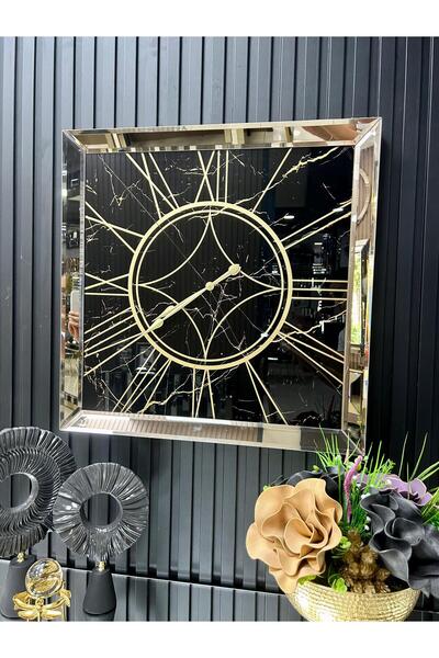 efe ayna dekor 70x70 cm Mermer Model Duvar Saati, Aynalı ve Cam Baskılı ( Sal...