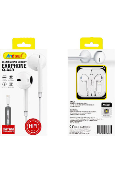 Andowl Q-A49 Ενδοωτικά ακουστικά handsfree με βύσμα Lightning, λευκά