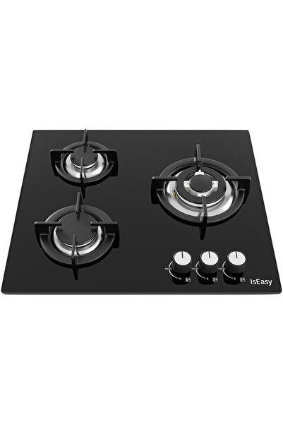 IsEasy Plita pe Gaz Incorporabila 3 Arzatoare 60 cm Negru, Aprindere Electric...