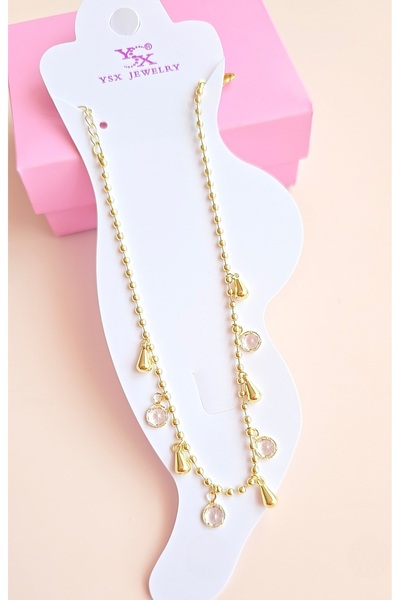 MİLUNXTE Ysx Vip Gold Steel Anklet with Anti-Tarnish Zircon Stone and Drop-Sh...