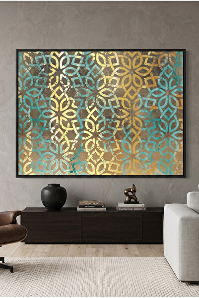 Jasmine Art Gold Teal Pattern Islamic Wall Art | Framed Canvas Print with Gol...