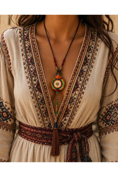 HER ŞEY NOTA www.herseynota.com Arvenza Ethnic Rainbow Tassel Handmade Long N...