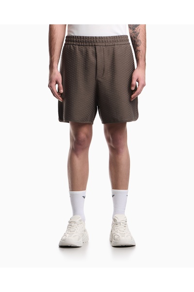 Emporio Armani Men's Regular Fit Cotton Micro Eagle Patterned Brown Shorts wi...