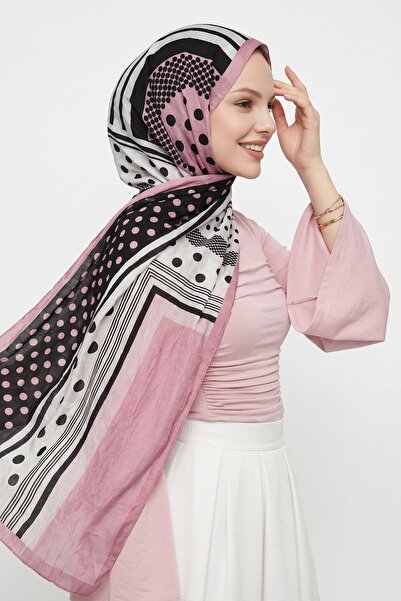 InStyle Puantiye Desen Dijital Bambu Şal - Pembe