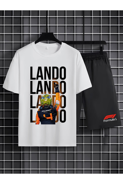 MAGORS طقم تي شيرت وشورت للأطفال مطبوع عليه LANDO NORRIS مصنوع من القطن بنسبة...