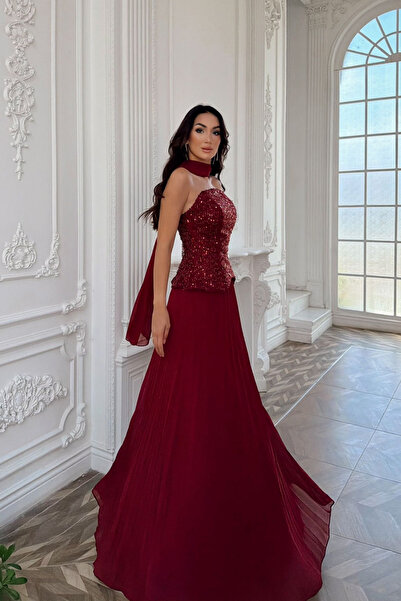 Sindimoda Hazan Straplez Üst Payet Şifon Abiye 1156