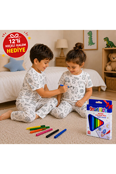 Parti Selesi En Sevimli Figürleri BOYANABİLİR Çocuk Pijama Takımı (Yıkama Son...
