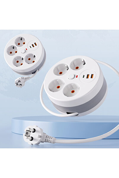 wiks Akım Korumalı Makaralı Grup Priz 3MT, 4 AC Priz + 2 USB Port, Anahtarlı ...
