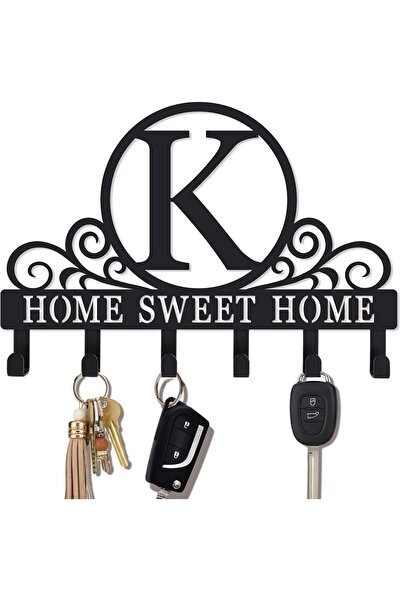 Slasa Letter K Acrylic Key Holder for Wall, Black Monogram Decor, 35 x 27 cm