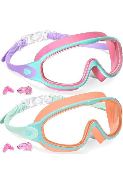 Generic 2 Pack Kids Swim Goggles (Ages 3-15), UV Protection Anti-Fog with Nos...