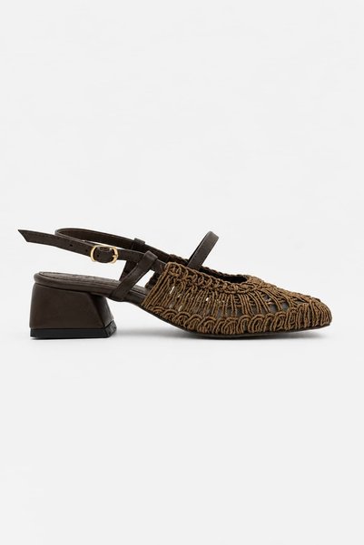 ayakkabı consept ac Women's Straw Weave Detailed Open-Back Heeled Sandals with Buckle, Comfortable Summer Shoes