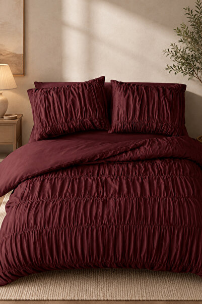 Ricco Lifes Drawstring Single Burgundy Cotton Duvet Cover Set