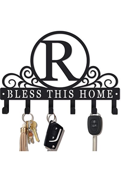 Slasa Letter R Acrylic Key Holder for Wall, Black Monogram Decor, 24 x 17 cm