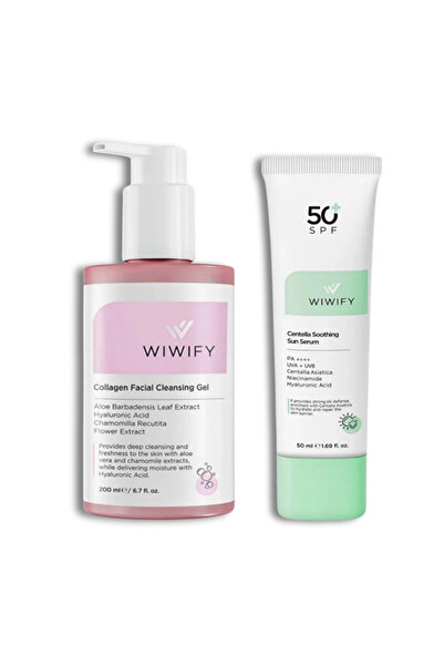 WIWIFY Günlük Temizlik UV Koruma Seti, Yüz Temizleme Jeli + Güneş Koruyucu |C...