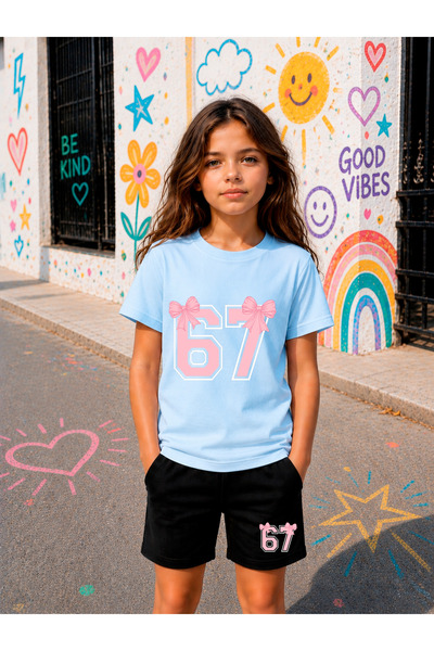 STİL-X Six Seven Printed Girls' Shorts Set, Breathable Soft Fabric
