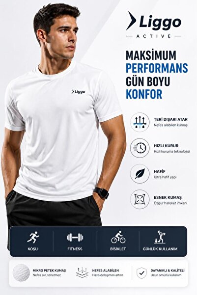 Liggo Erkek Hızlı Kuruma Fitnees Antrenman Spor T-shirt