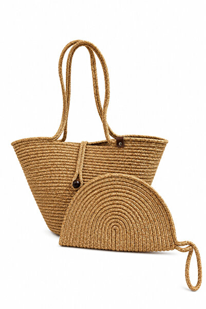 MaVaux Rio Havana Shoulder Bag + Moss Clutch 2-Piece Women's Straw Shoulder B...