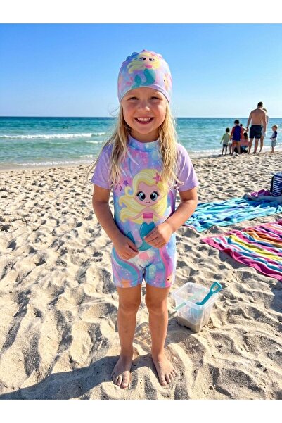ALİŞ KİDS Girl's Lilac Color Mermaid Patterned Short Sleeve Boned Protective ...