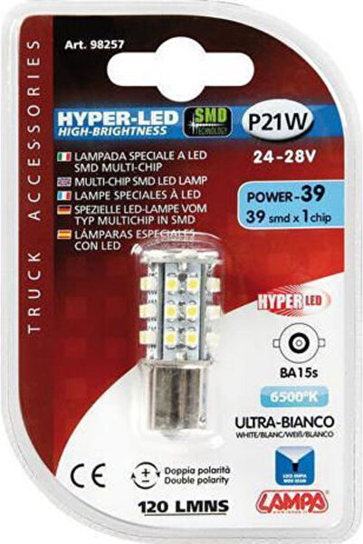 Lampa Λάμπες Αυτοκινήτου Υπερ-LED Ισχύος 39 Λευκό P21W-BA15S-1156 LED 6500K Ψ...