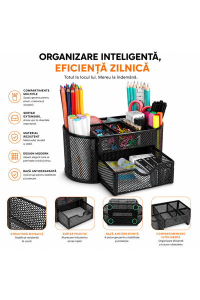 OEM Metal organizer with non-slip support for the desk, 8 compartments with m...