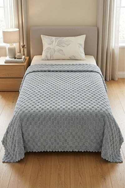 Decomia Home Dolly Soft Wellsoft Self Patterned Embossed Single Gray Blanket ...