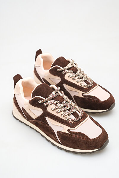 Solo Bag Women's Brown Beige Leather Lace-Up High Sole Sneaker Sports Shoes