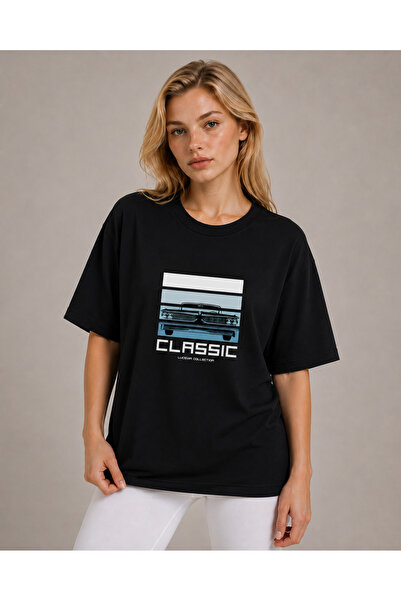 Unisex Classic Baskılı Üç İplik Oversize T-shirt