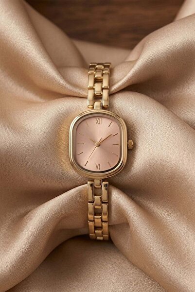 The Watch Collis Women's Gold Color Metal Cord with Powder Pink Dial Rounded ...