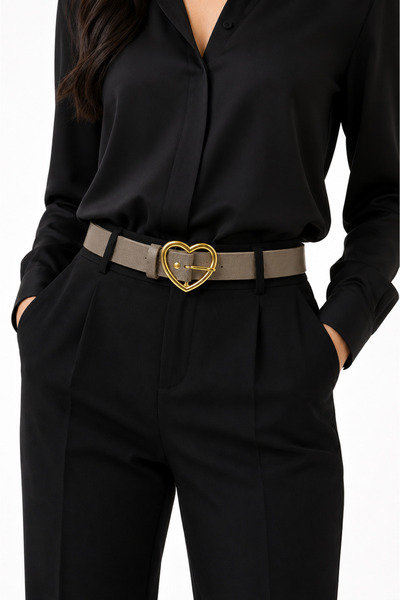 kemer krallığı Women's Mink Gold Heart Buckle Belt