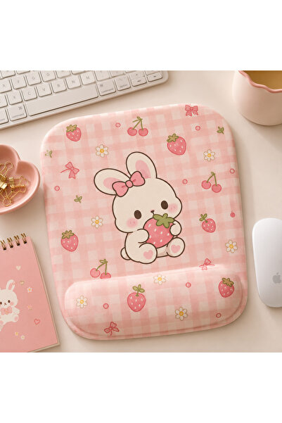 matizya Tavşan Desenli Bilek Destekli Mousepad 19x23 cm Ergonomik Kaymaz Taba...