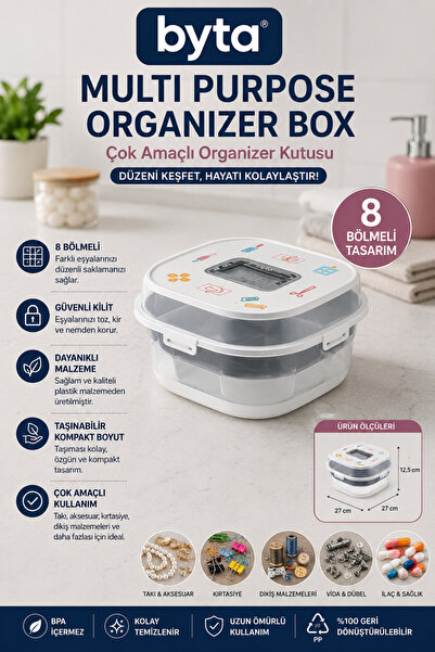 BYTA 8 Compartments Multipurpose Organizer Box with Lid Storage Box for Jewel...