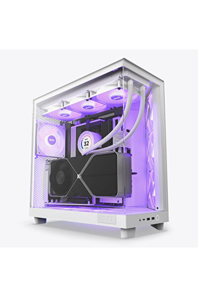 OEMS صندوق أبيض NZXT H6 Flow RGB - غرفة مزدوجة مدمجة - 3x120mm مراوح RGB - زج...