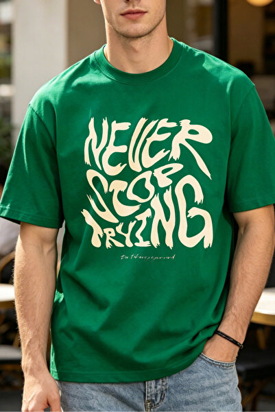 Fleck تي شيرتات رجالية بتصميم كاجوال مطبوع عليها Never Stop Trying للرجال