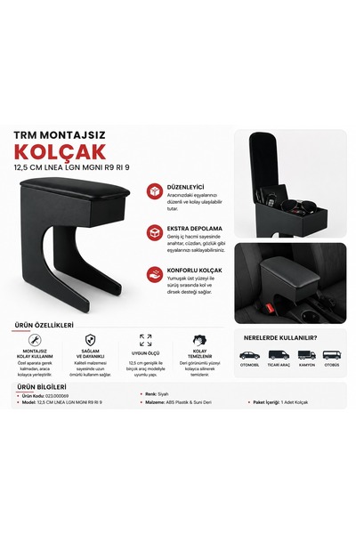 PASPRO OTOMOTİV TRM Montajsız Araç Kolçağı 12,5 cm Saklama Hazneli Linea Mega...