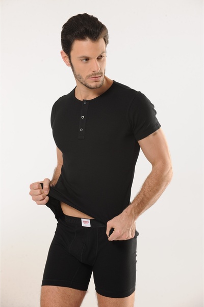 Hmd Men's Buttoned Front Short Sleeve 100% Cotton Ribbed 3-Piece Undershirt 5...