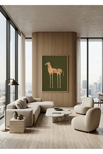Boho wellness studio Ahşap Çerçeveli Minimal At Tablo | Modern Bohem Duvar De...