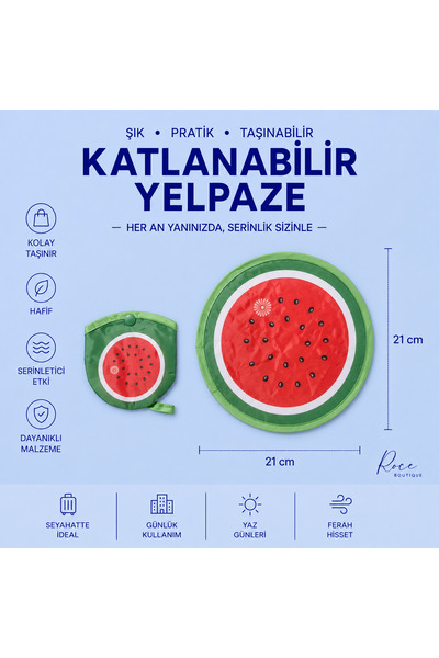 RoseCo00 Katlanabilir Kolay Taşınabilir Çıtçıtlı Yuvarlak Anahtarlık Yelpaze ...