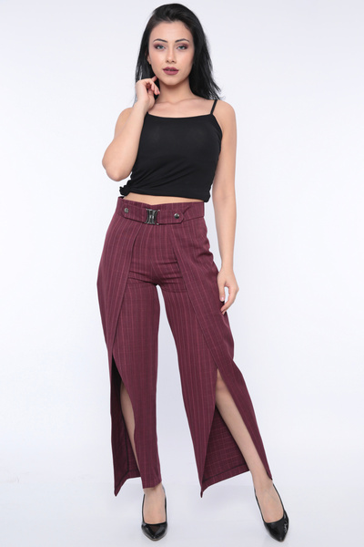 FIRST STYLE Women's Burgundy Striped Turkish Trousers
