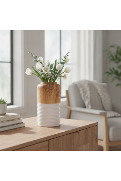 OEM Vază Ceramică Albă 20 cm Stil Modern
