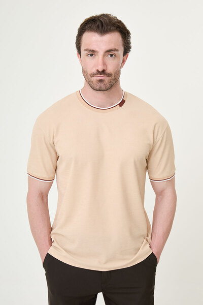 Mcr Textured Slim Fit Crew Neck Short Sleeve Men's T-Shirt Beige - 36886.26Y
