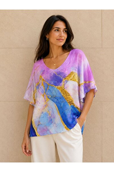 AGORATEKSTİL Women's New Season Digital Mercerized Blouse 40-46