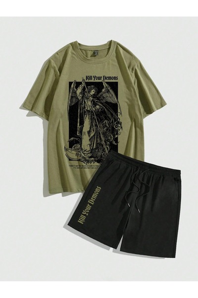 PENTHİLUS Unisex Oversize Shorts Set Short Sleeve T-Shirt Comfortable Fit Sum...